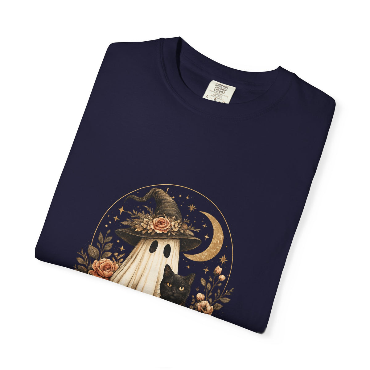 Halloween Ghost & Black Cat T-Shirt — Pumpkin Witch Hat Fall Tee