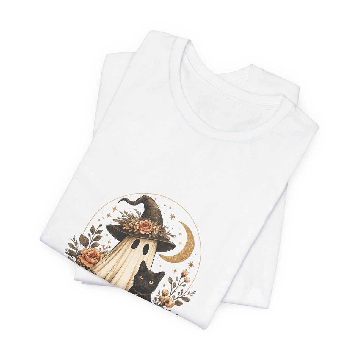 Halloween Ghost & Black Cat Shirt — Cute Pumpkin Witch Tee