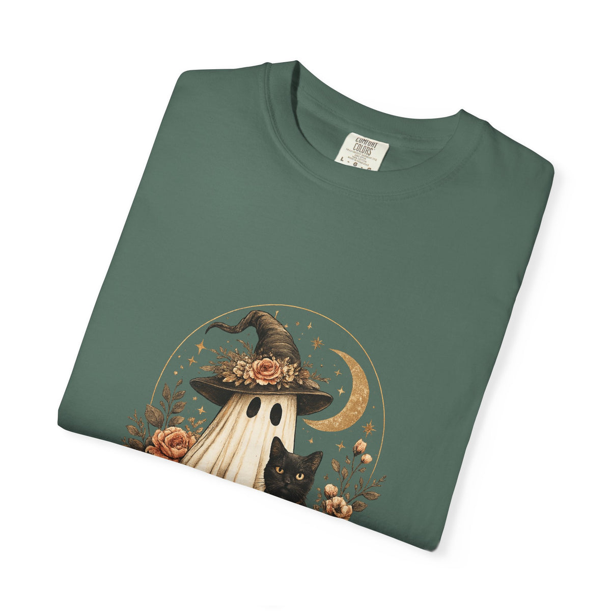 Halloween Ghost & Black Cat T-Shirt — Pumpkin Witch Hat Fall Tee
