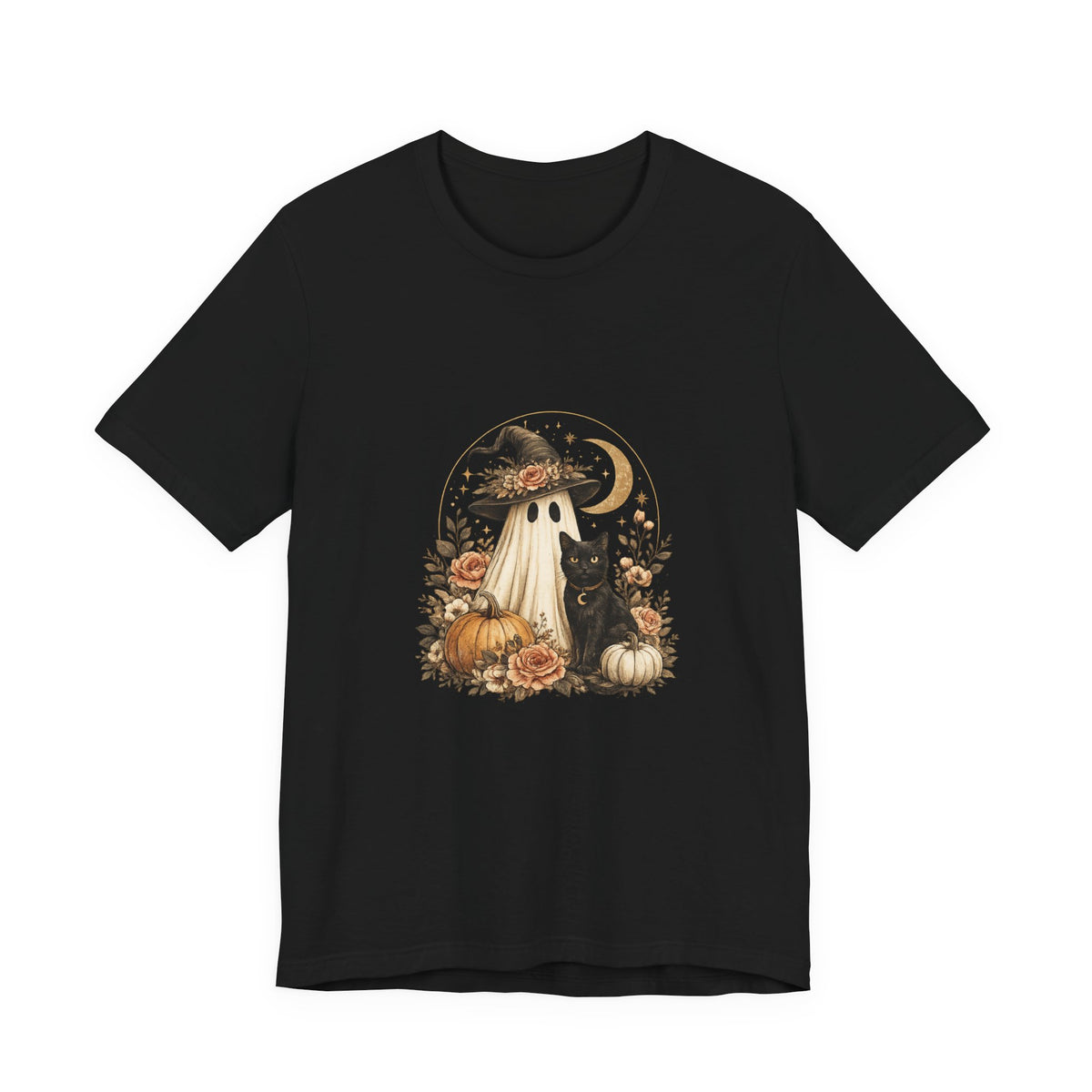 Halloween Ghost & Black Cat Shirt — Cute Pumpkin Witch Tee