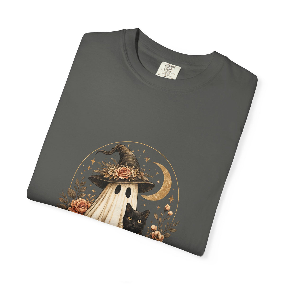 Halloween Ghost & Black Cat T-Shirt — Pumpkin Witch Hat Fall Tee