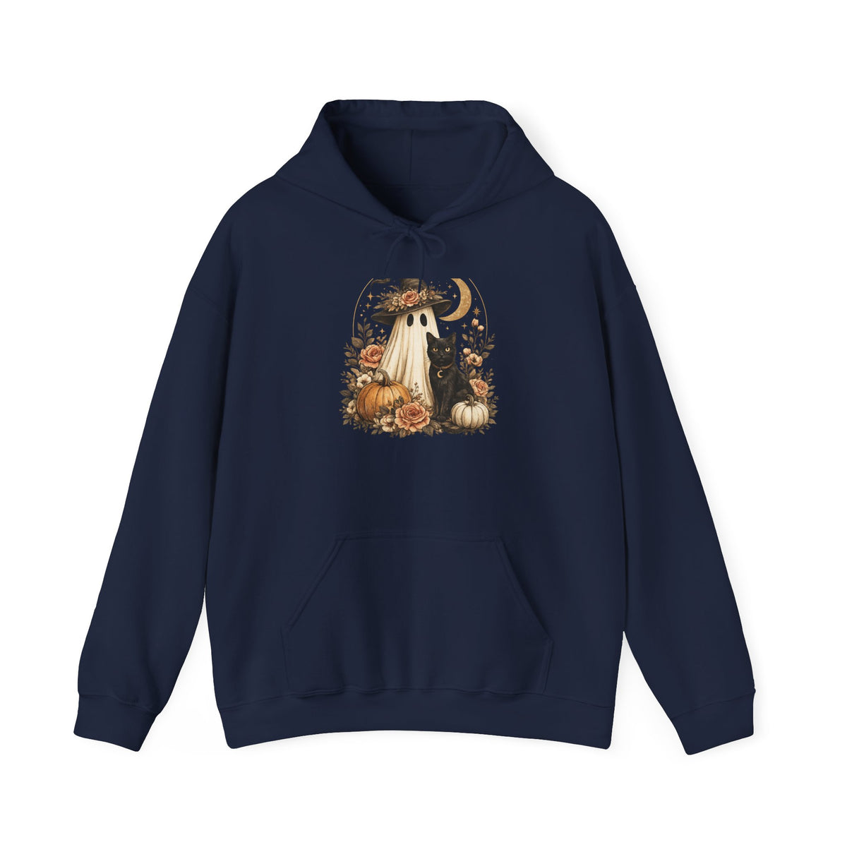 Halloween Ghost Pumpkin Hoodie – Vintage Witch Hat & Moon Fall Sweatshirt