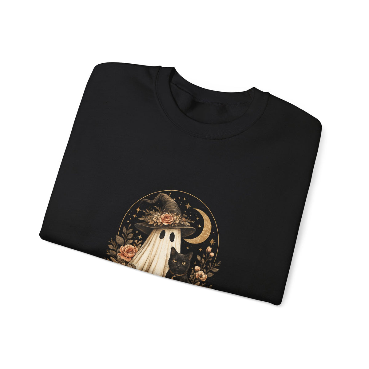 Halloween Ghost & Black Cat Sweatshirt — Cute Pumpkin Witch Crewneck