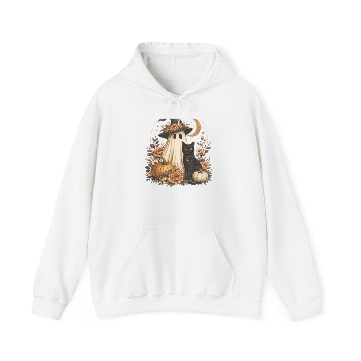 Halloween Ghost Pumpkin Hoodie – Vintage Witch Hat & Moon Fall Sweatshirt