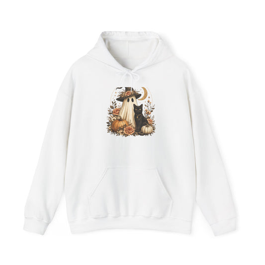 Halloween Ghost Pumpkin Hoodie – Vintage Witch Hat & Moon Fall Sweatshirt