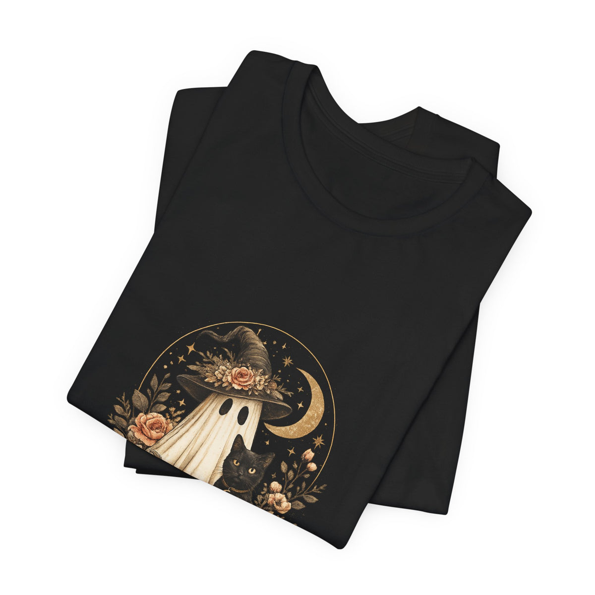 Halloween Ghost & Black Cat Shirt — Cute Pumpkin Witch Tee