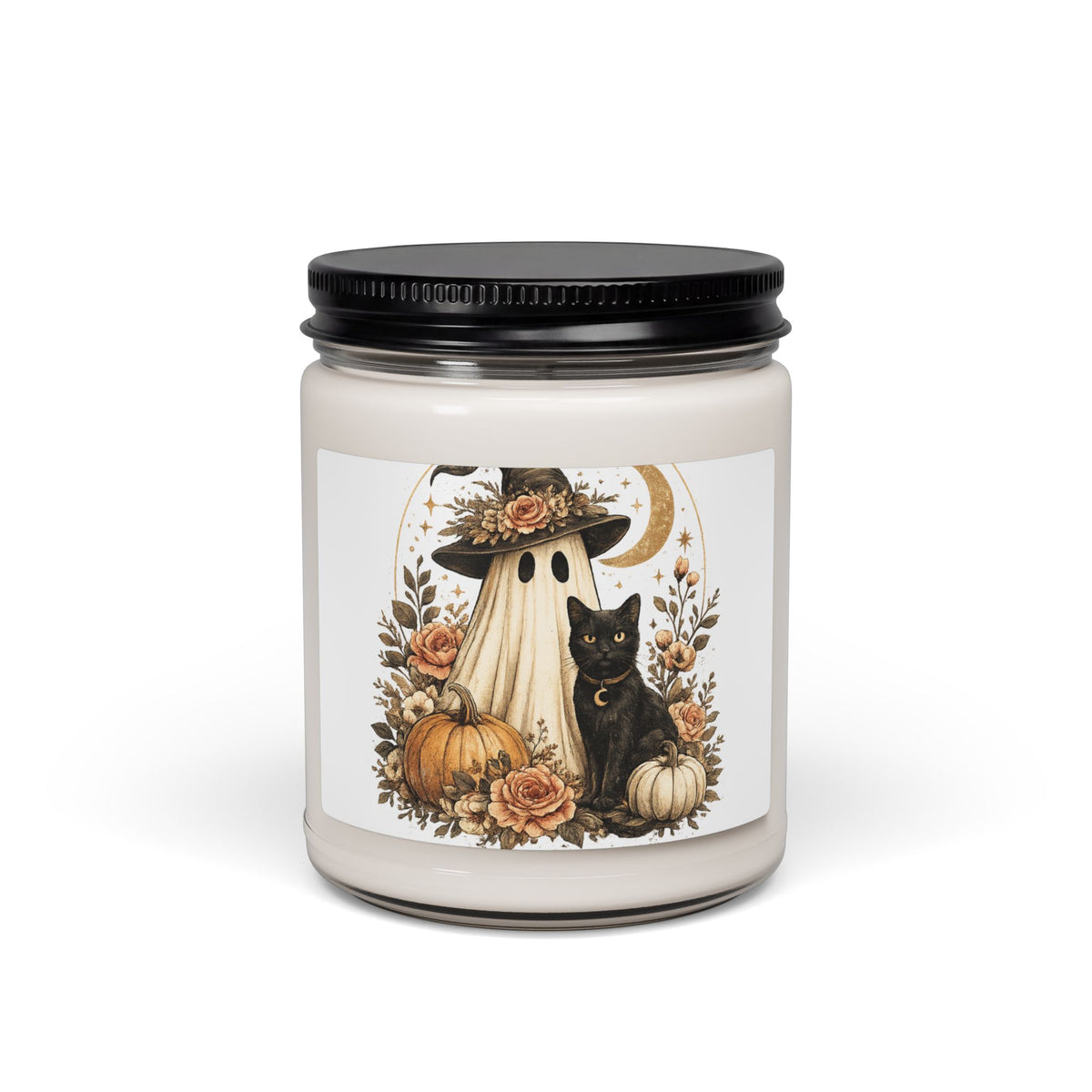 Autumn Ghost & Black Cat Soy Candle — 9oz Halloween Pumpkin Scented Candle