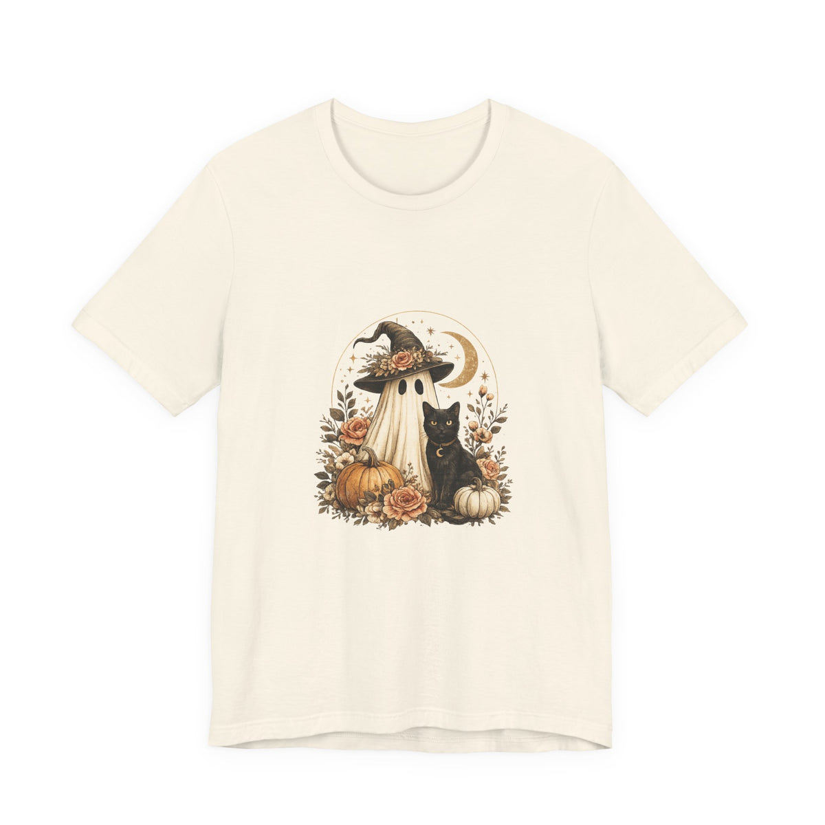 Halloween Ghost & Black Cat Shirt — Cute Pumpkin Witch Tee