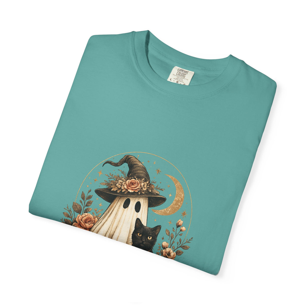 Halloween Ghost & Black Cat T-Shirt — Pumpkin Witch Hat Fall Tee