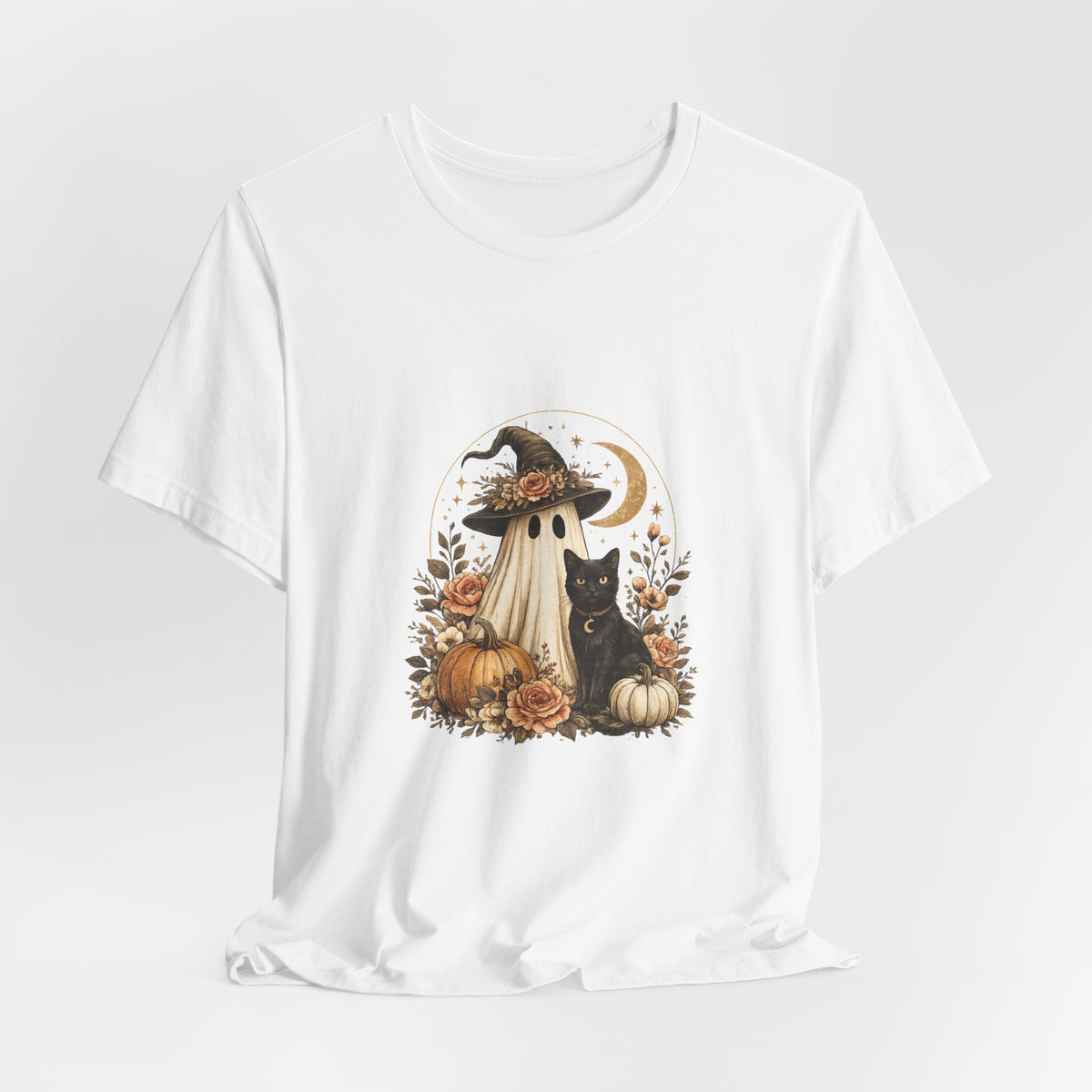 Halloween Ghost & Black Cat Shirt — Cute Pumpkin Witch Tee