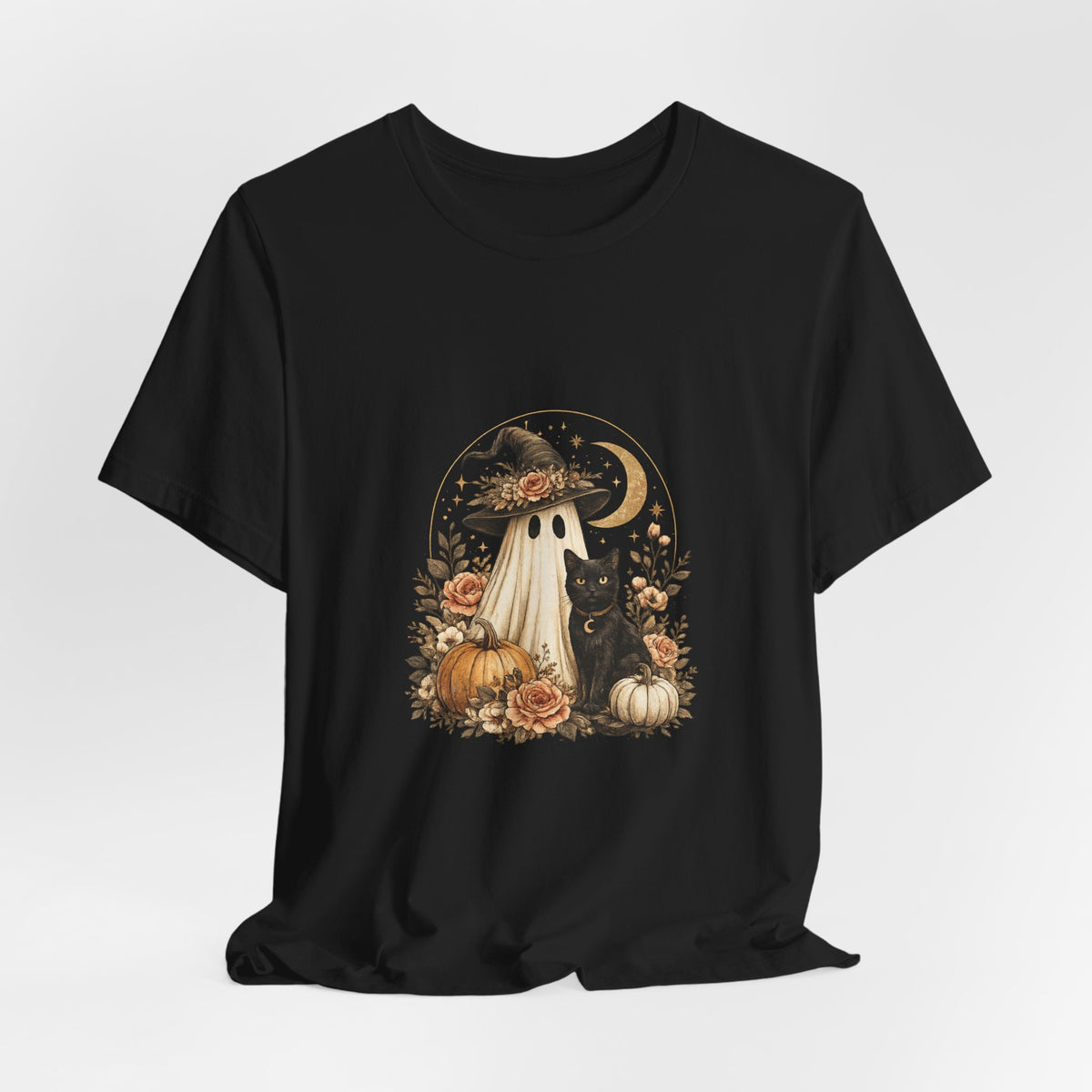 Halloween Ghost & Black Cat Shirt — Cute Pumpkin Witch Tee