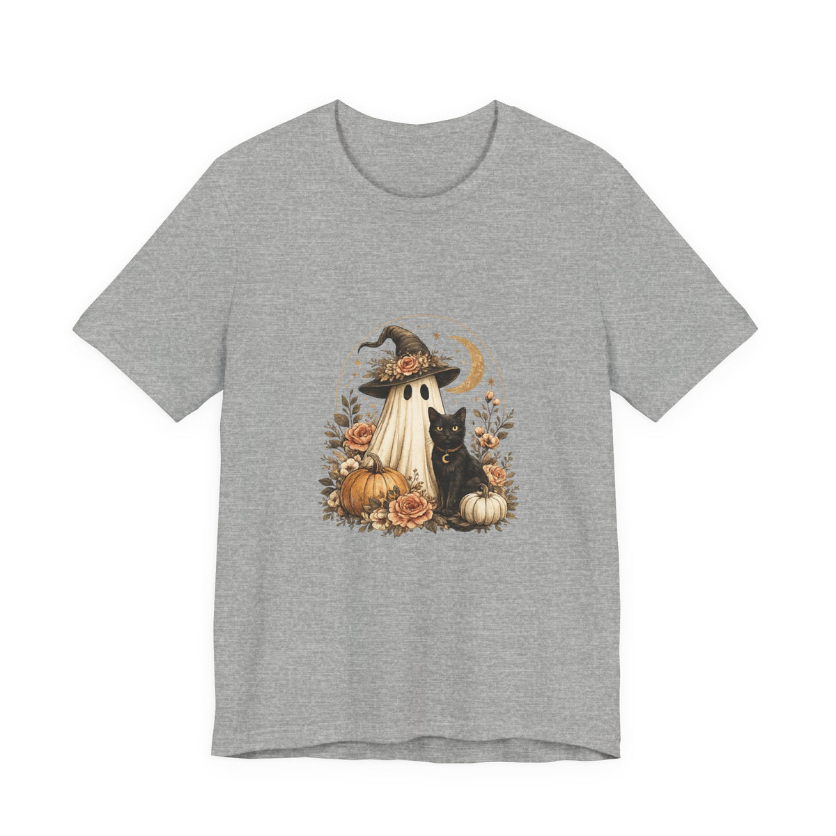 Halloween Ghost & Black Cat Shirt — Cute Pumpkin Witch Tee