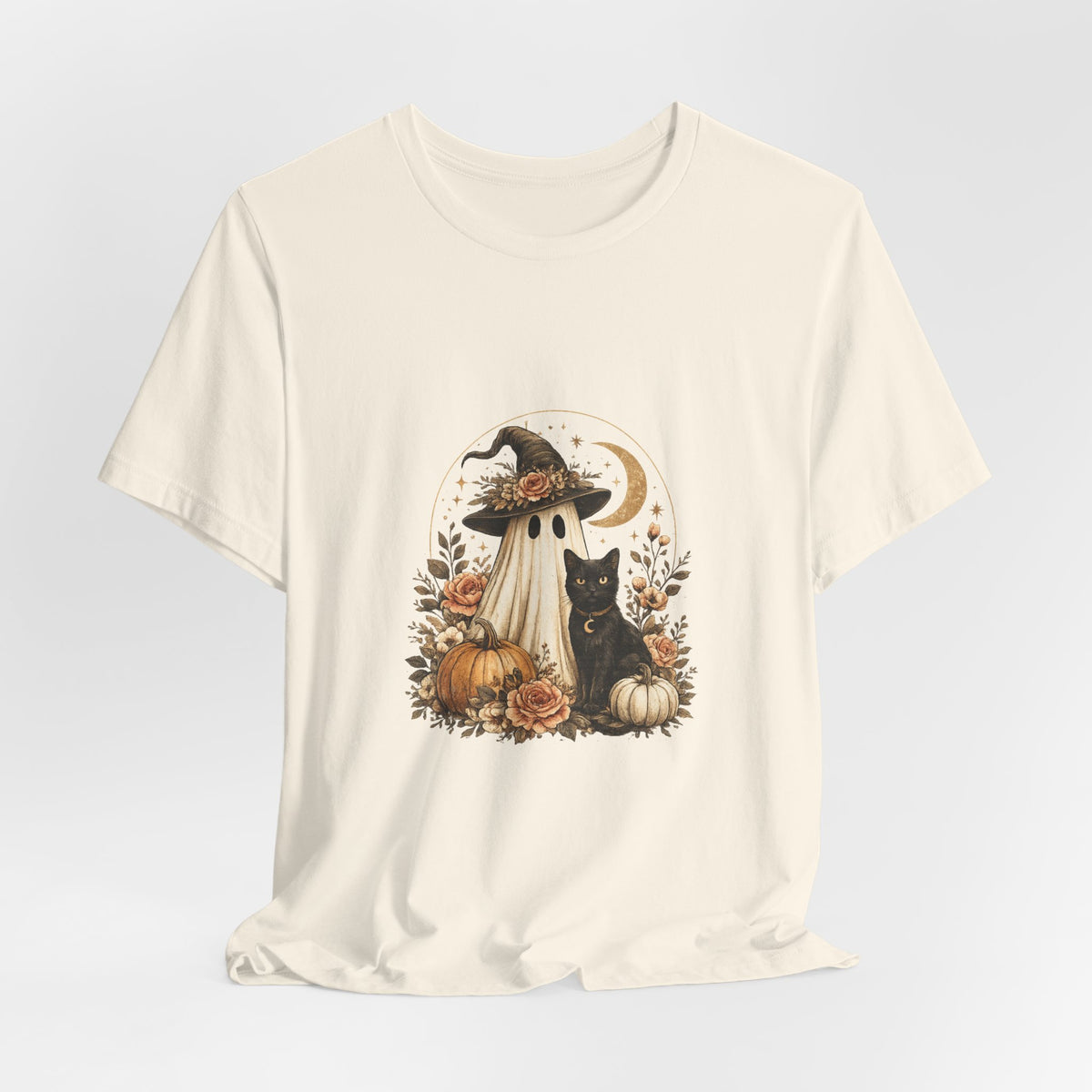 Halloween Ghost & Black Cat Shirt — Cute Pumpkin Witch Tee