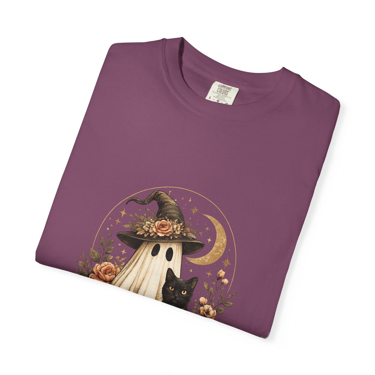 Halloween Ghost & Black Cat T-Shirt — Pumpkin Witch Hat Fall Tee