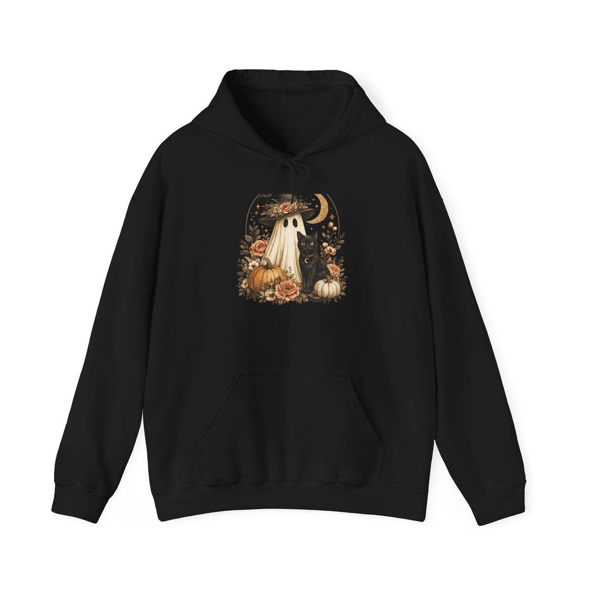 Halloween Ghost Pumpkin Hoodie – Vintage Witch Hat & Moon Fall Sweatshirt