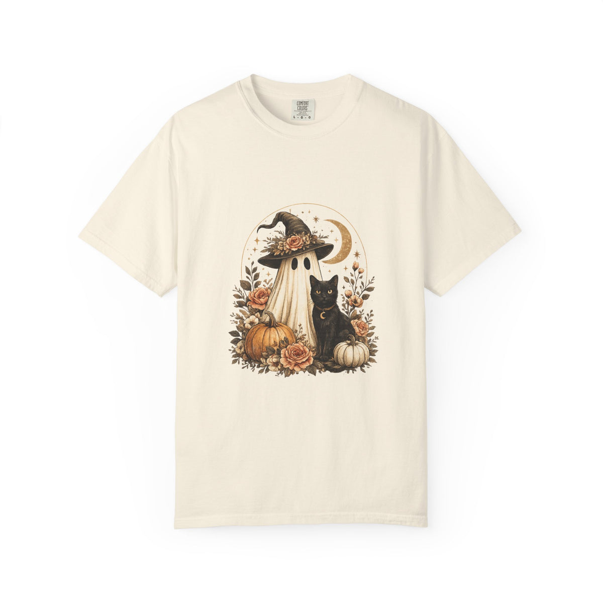Halloween Ghost & Black Cat T-Shirt — Pumpkin Witch Hat Fall Tee