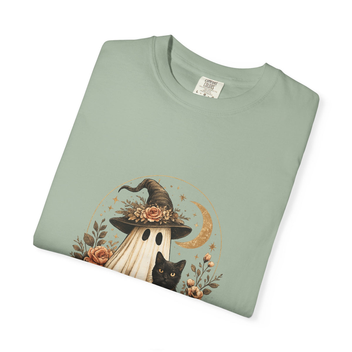 Halloween Ghost & Black Cat T-Shirt — Pumpkin Witch Hat Fall Tee