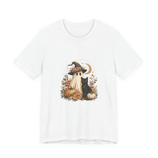 Halloween Ghost & Black Cat Shirt — Cute Pumpkin Witch Tee
