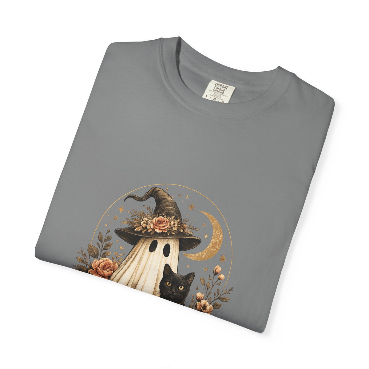 Halloween Ghost & Black Cat T-Shirt — Pumpkin Witch Hat Fall Tee
