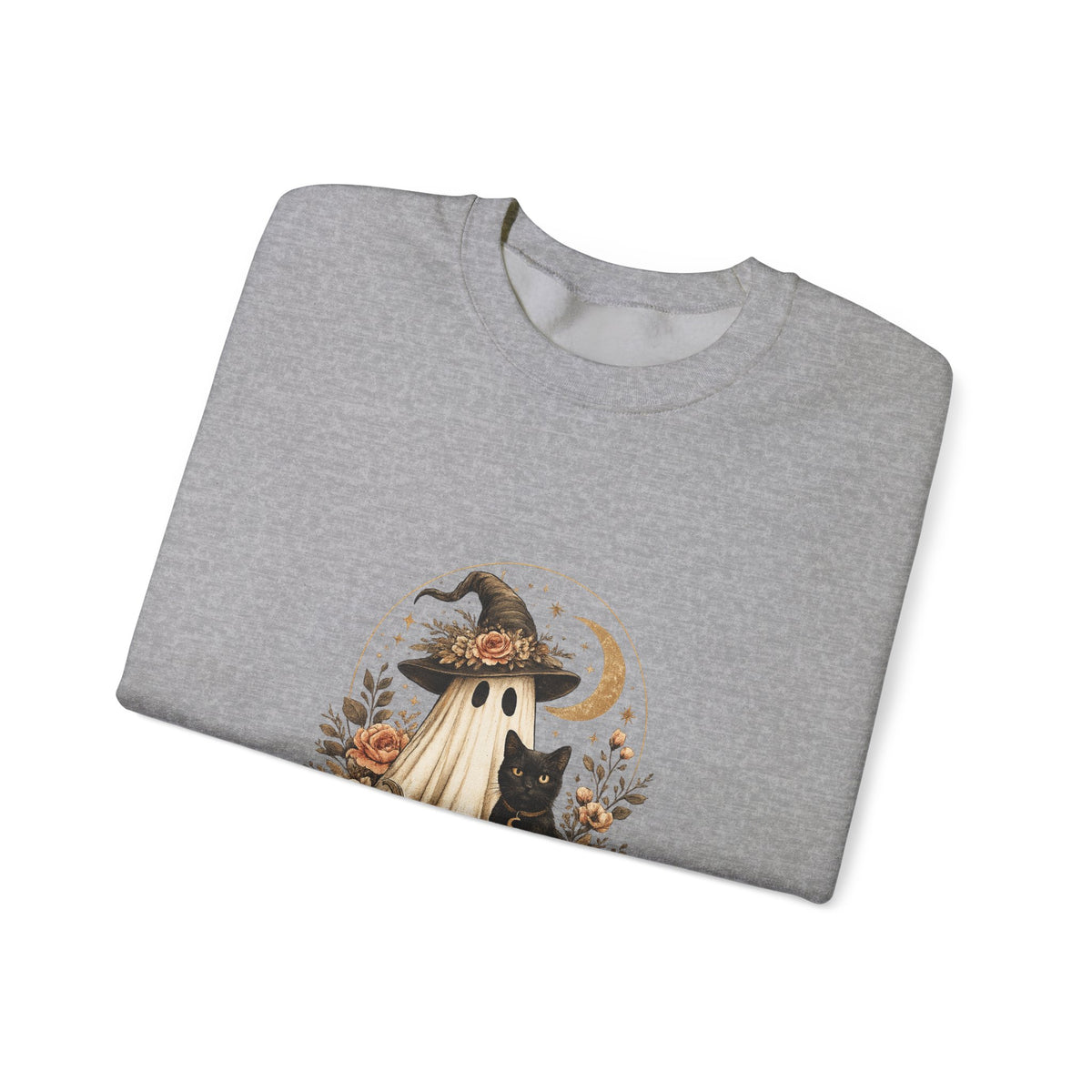 Halloween Ghost & Black Cat Sweatshirt — Cute Pumpkin Witch Crewneck