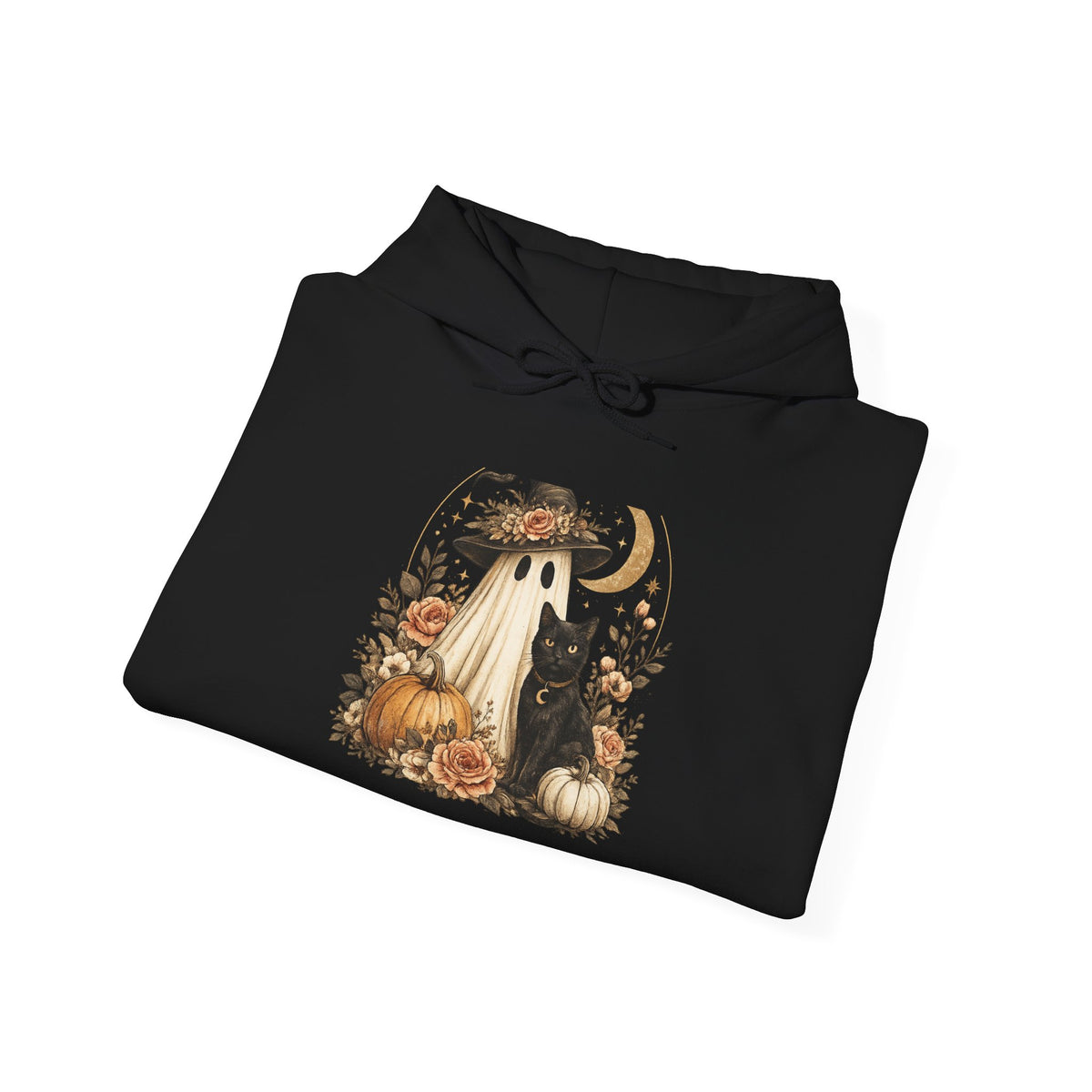 Halloween Ghost Pumpkin Hoodie – Vintage Witch Hat & Moon Fall Sweatshirt