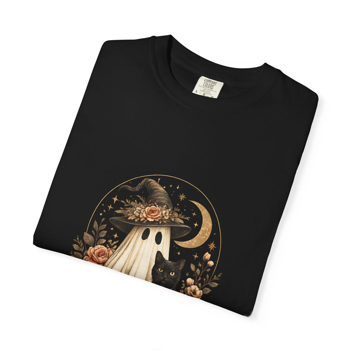 Halloween Ghost & Black Cat T-Shirt — Pumpkin Witch Hat Fall Tee