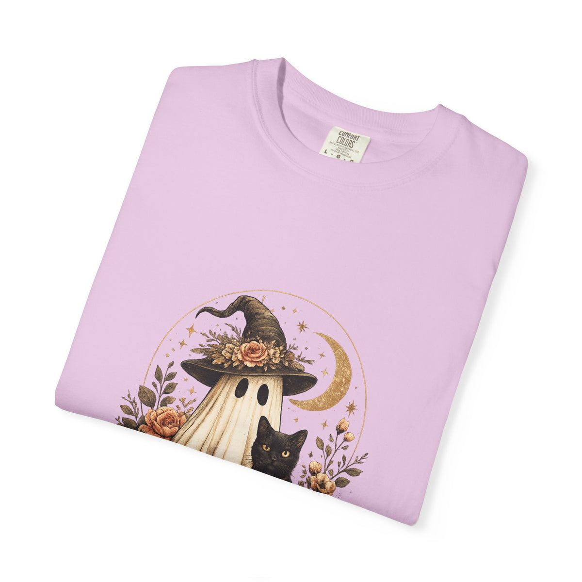 Halloween Ghost & Black Cat T-Shirt — Pumpkin Witch Hat Fall Tee