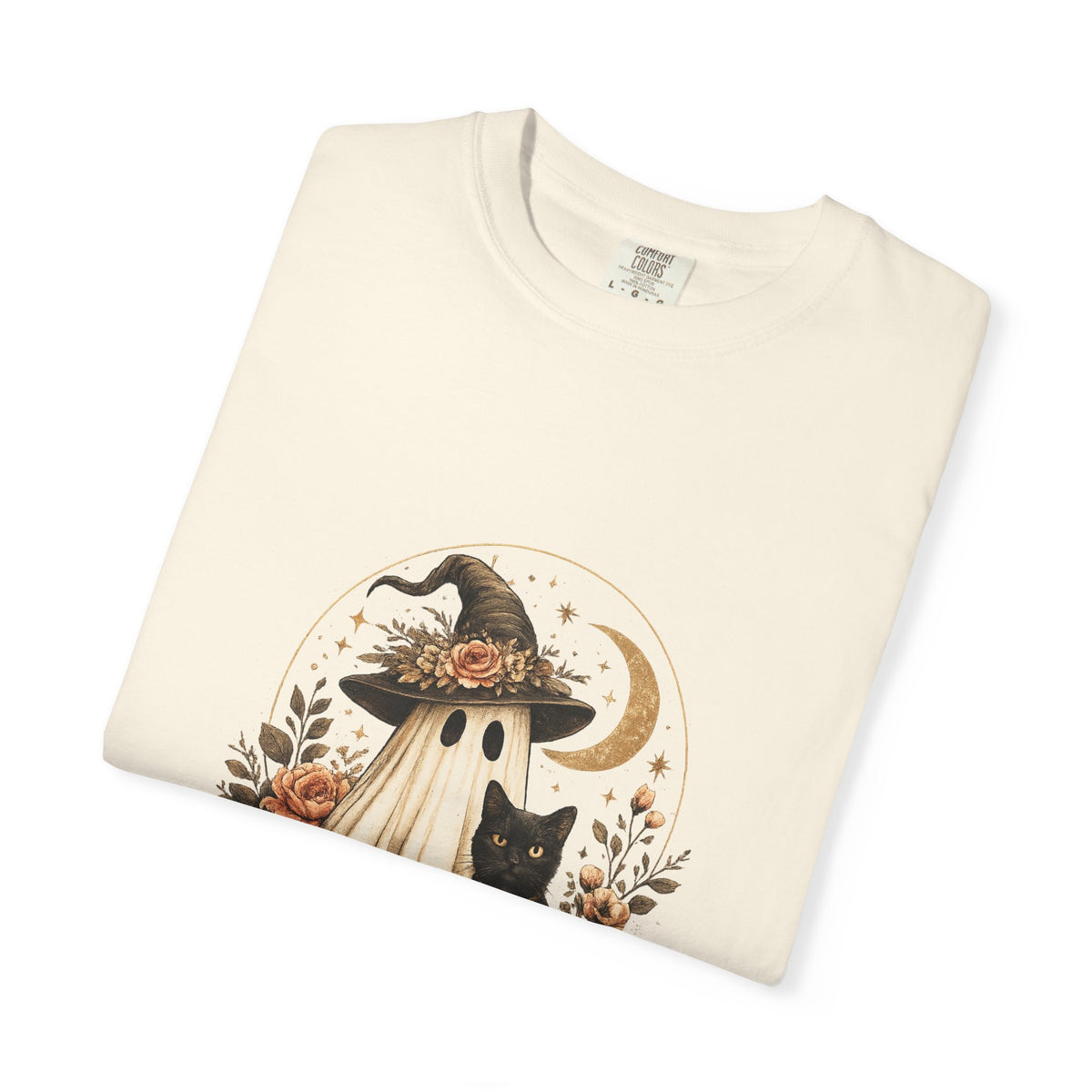 Halloween Ghost & Black Cat T-Shirt — Pumpkin Witch Hat Fall Tee