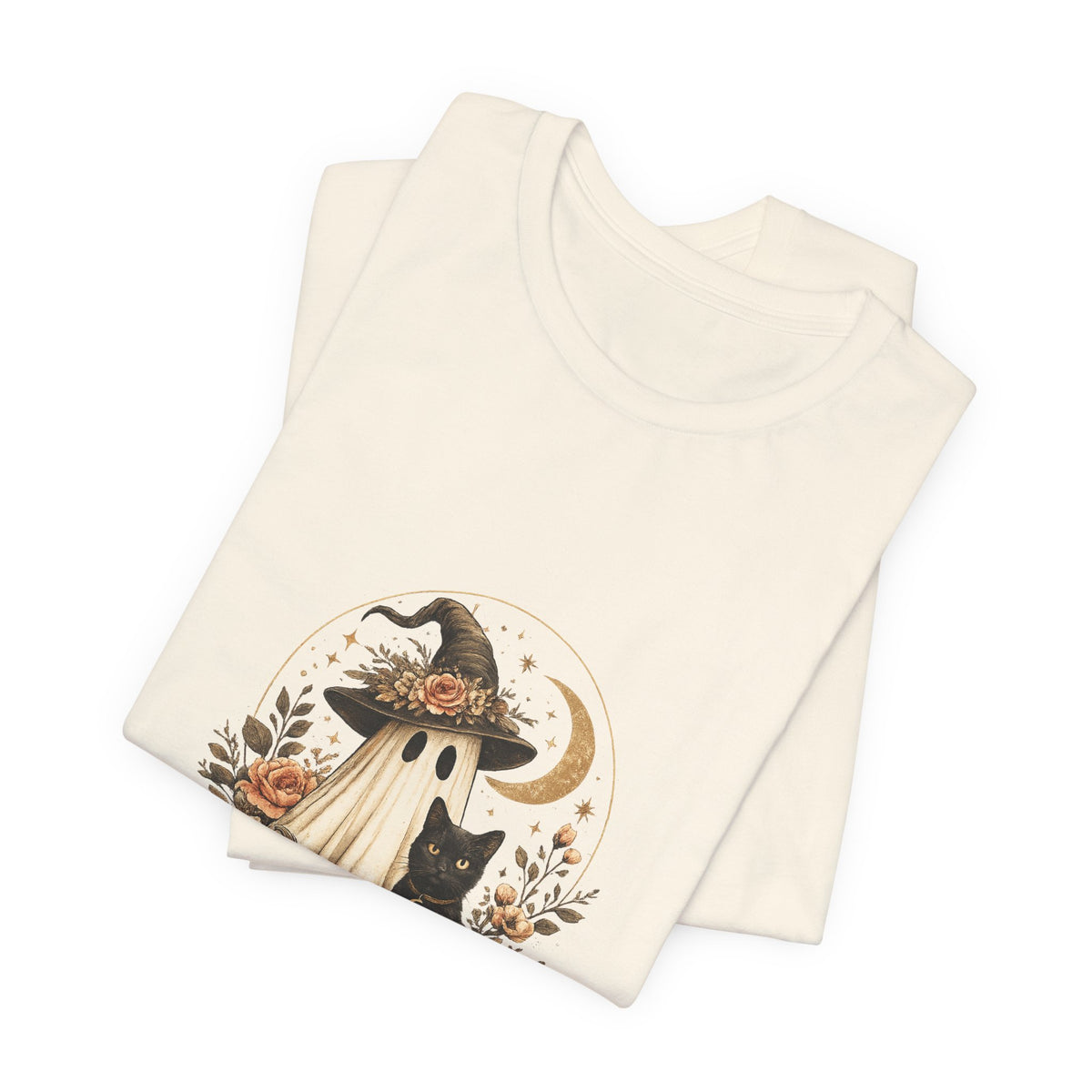Halloween Ghost & Black Cat Shirt — Cute Pumpkin Witch Tee