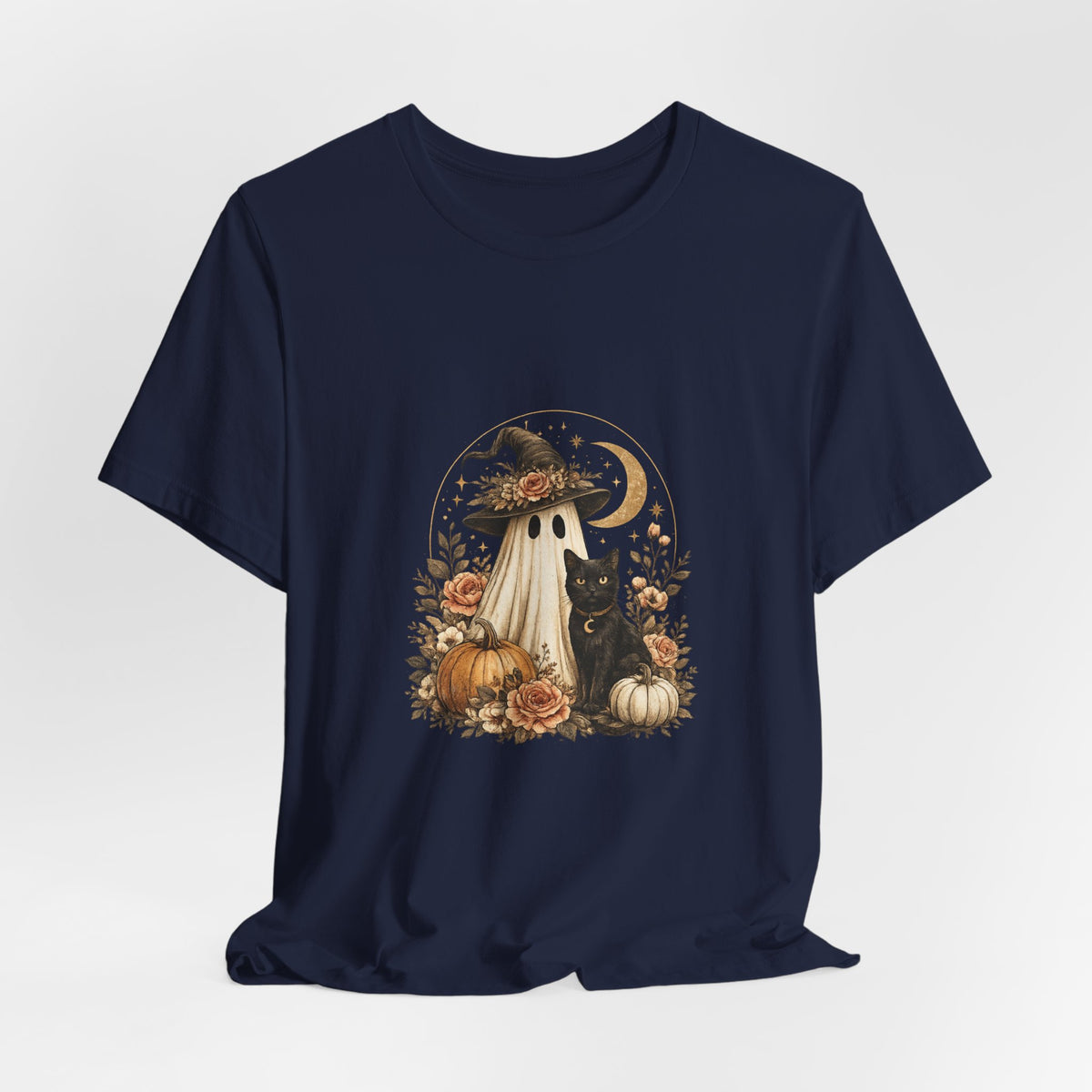 Halloween Ghost & Black Cat Shirt — Cute Pumpkin Witch Tee