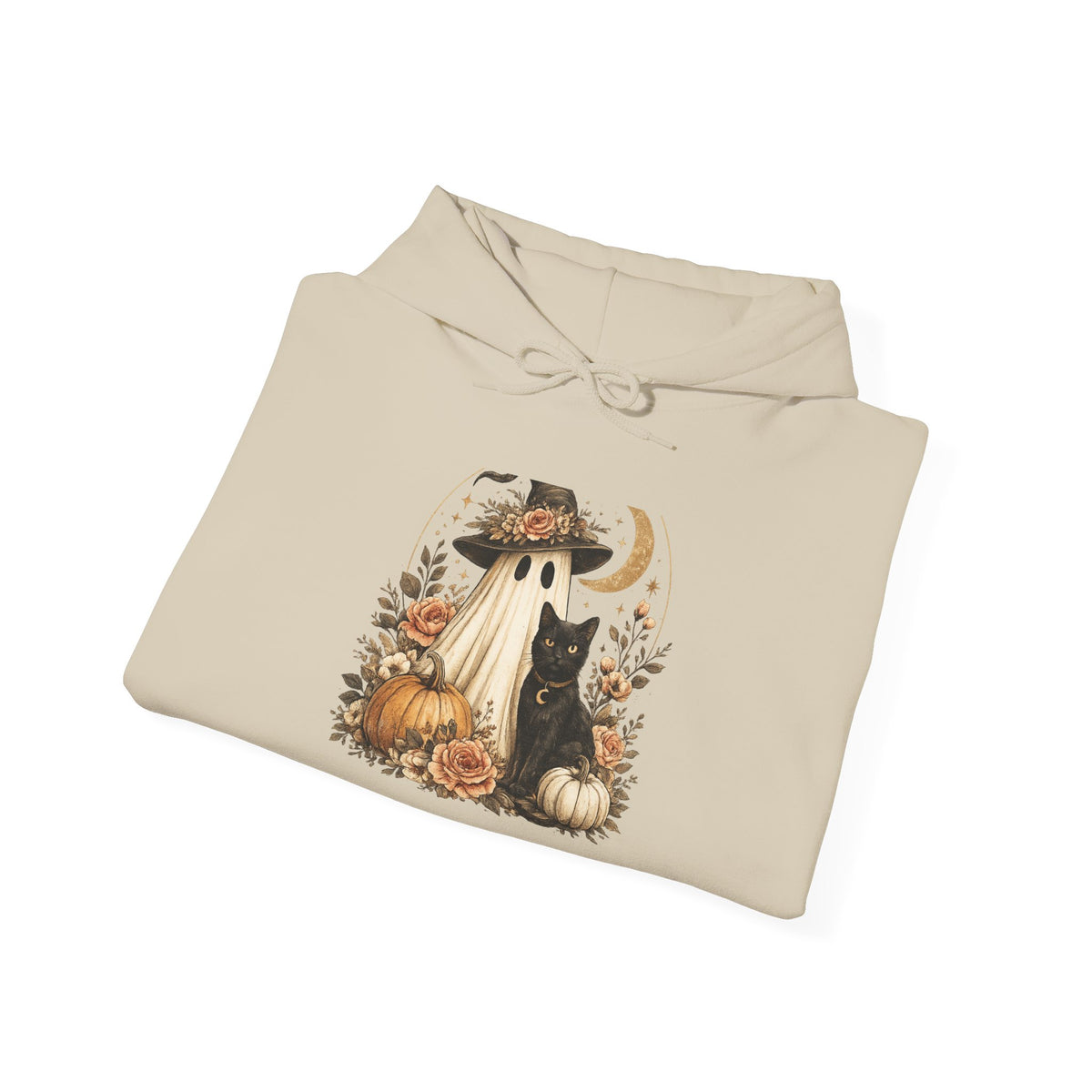 Halloween Ghost Pumpkin Hoodie – Vintage Witch Hat & Moon Fall Sweatshirt