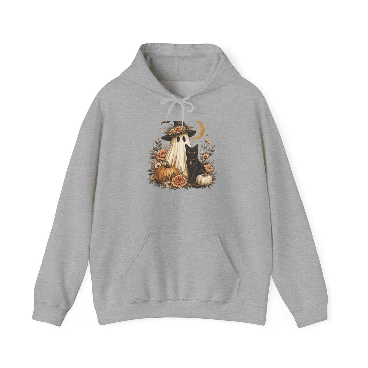 Halloween Ghost Pumpkin Hoodie – Vintage Witch Hat & Moon Fall Sweatshirt
