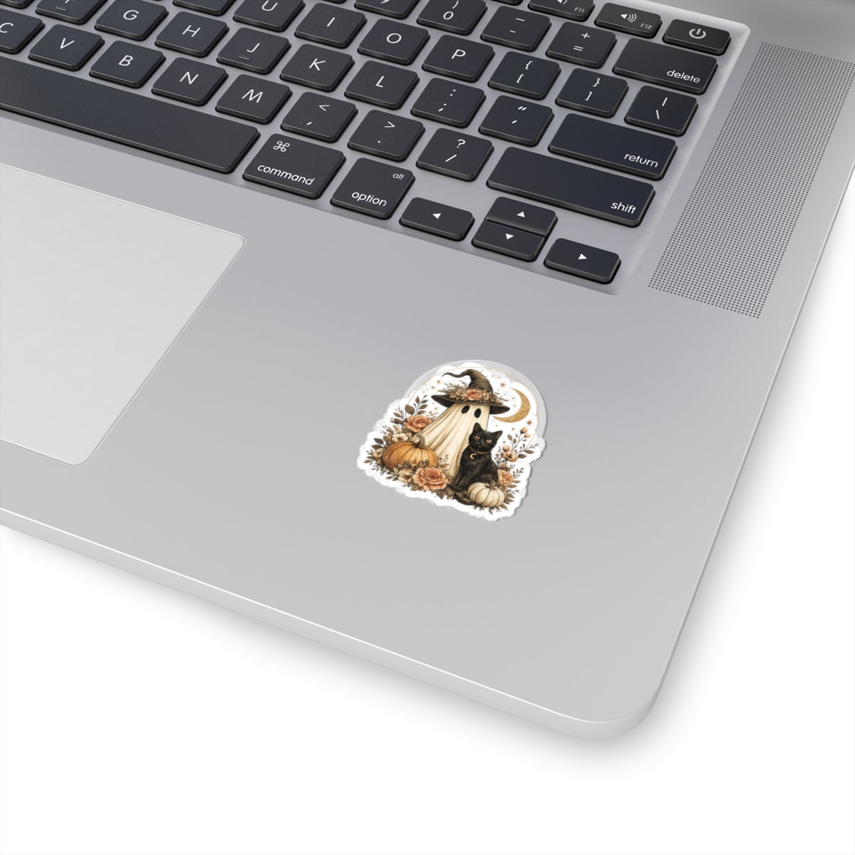 Autumn Witch & Black Cat Kiss-Cut Sticker — Halloween Pumpkin Ghost Floral Decal