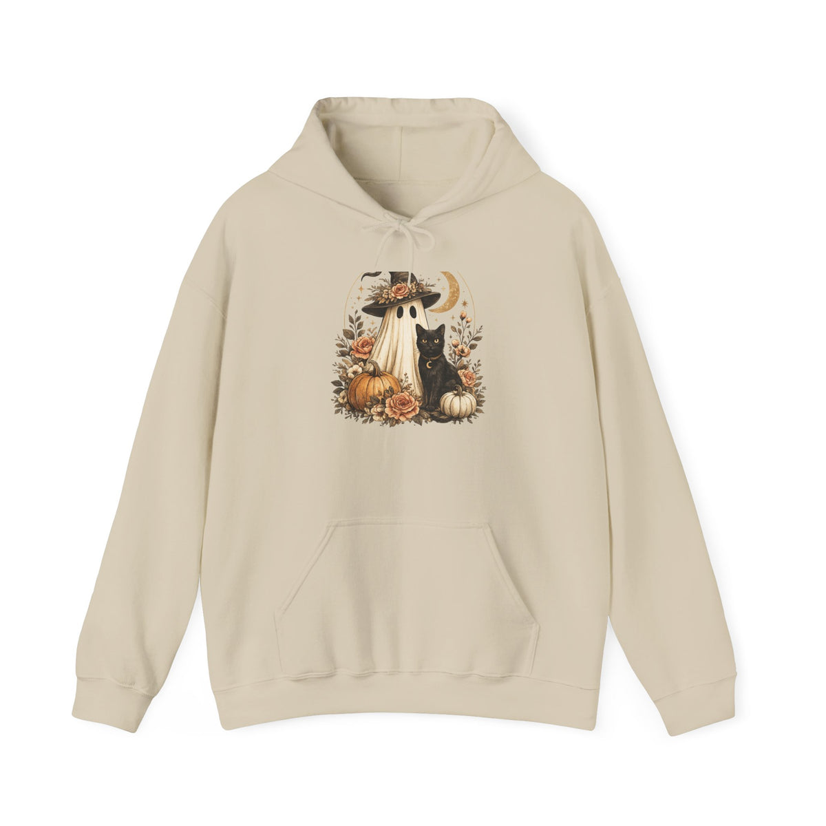 Halloween Ghost Pumpkin Hoodie – Vintage Witch Hat & Moon Fall Sweatshirt