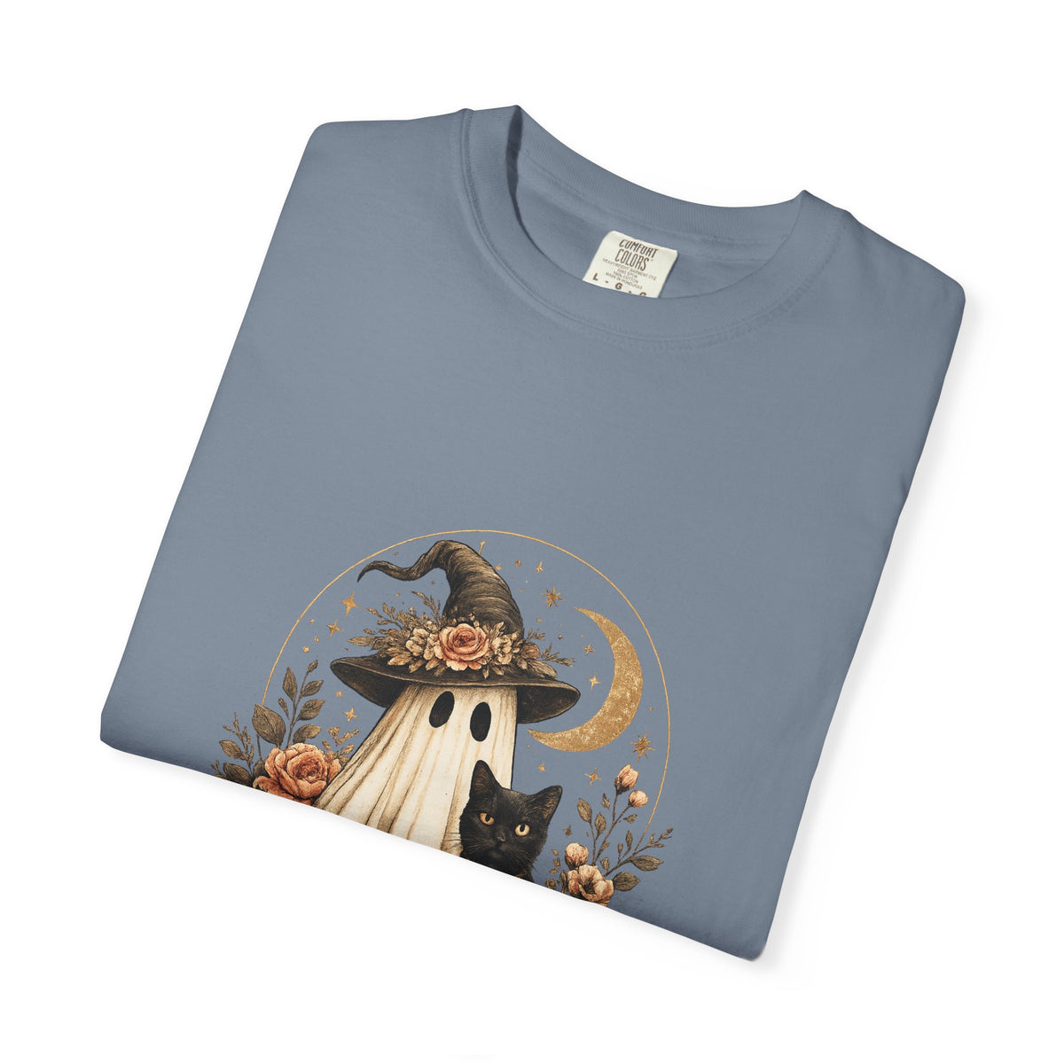 Halloween Ghost & Black Cat T-Shirt — Pumpkin Witch Hat Fall Tee