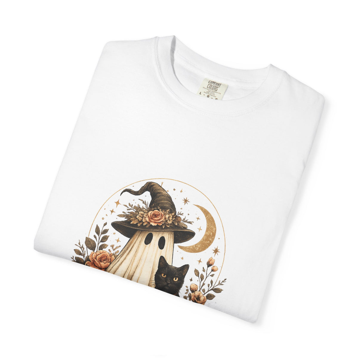 Halloween Ghost & Black Cat T-Shirt — Pumpkin Witch Hat Fall Tee