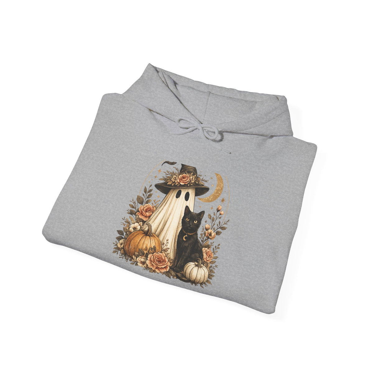 Halloween Ghost Pumpkin Hoodie – Vintage Witch Hat & Moon Fall Sweatshirt