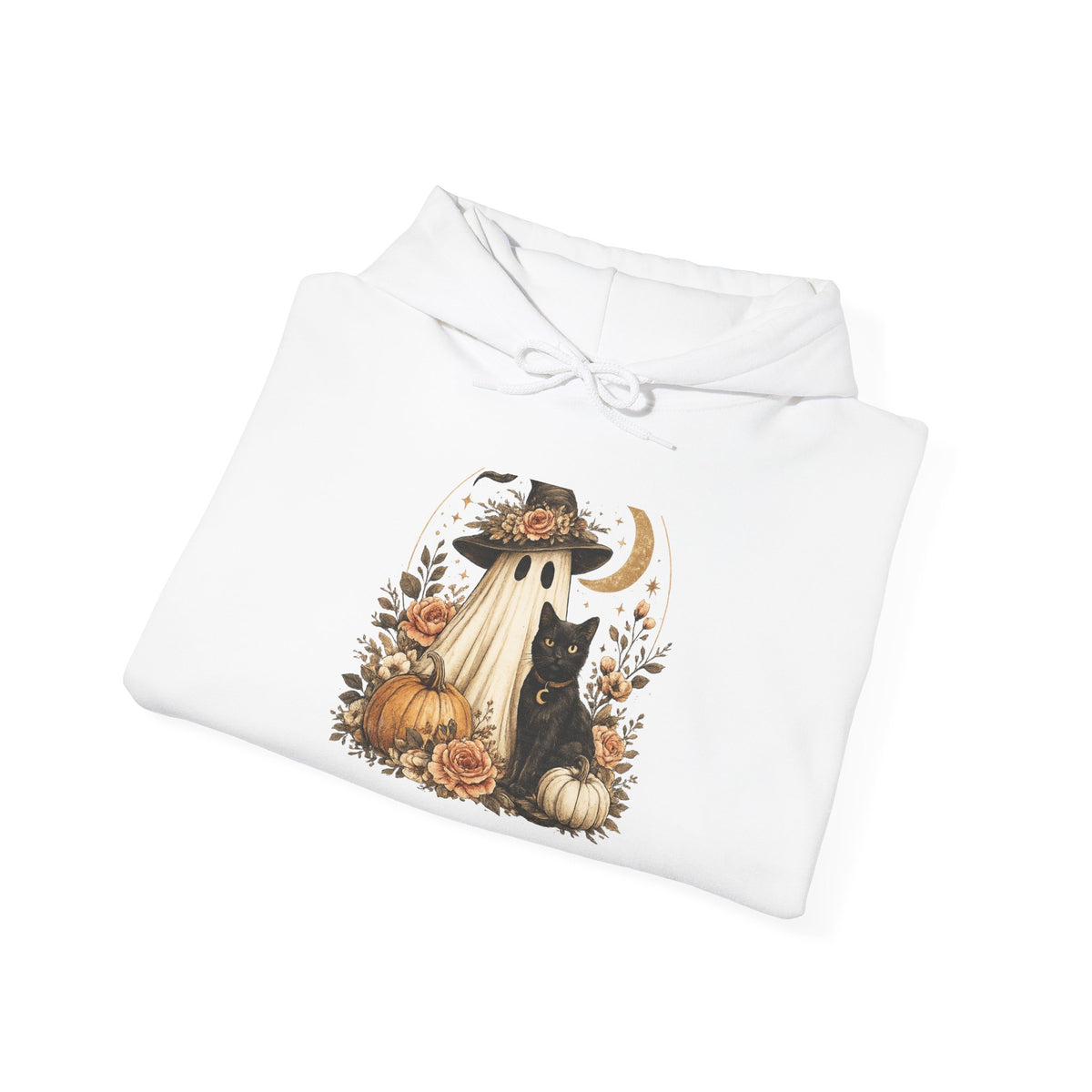 Halloween Ghost Pumpkin Hoodie – Vintage Witch Hat & Moon Fall Sweatshirt