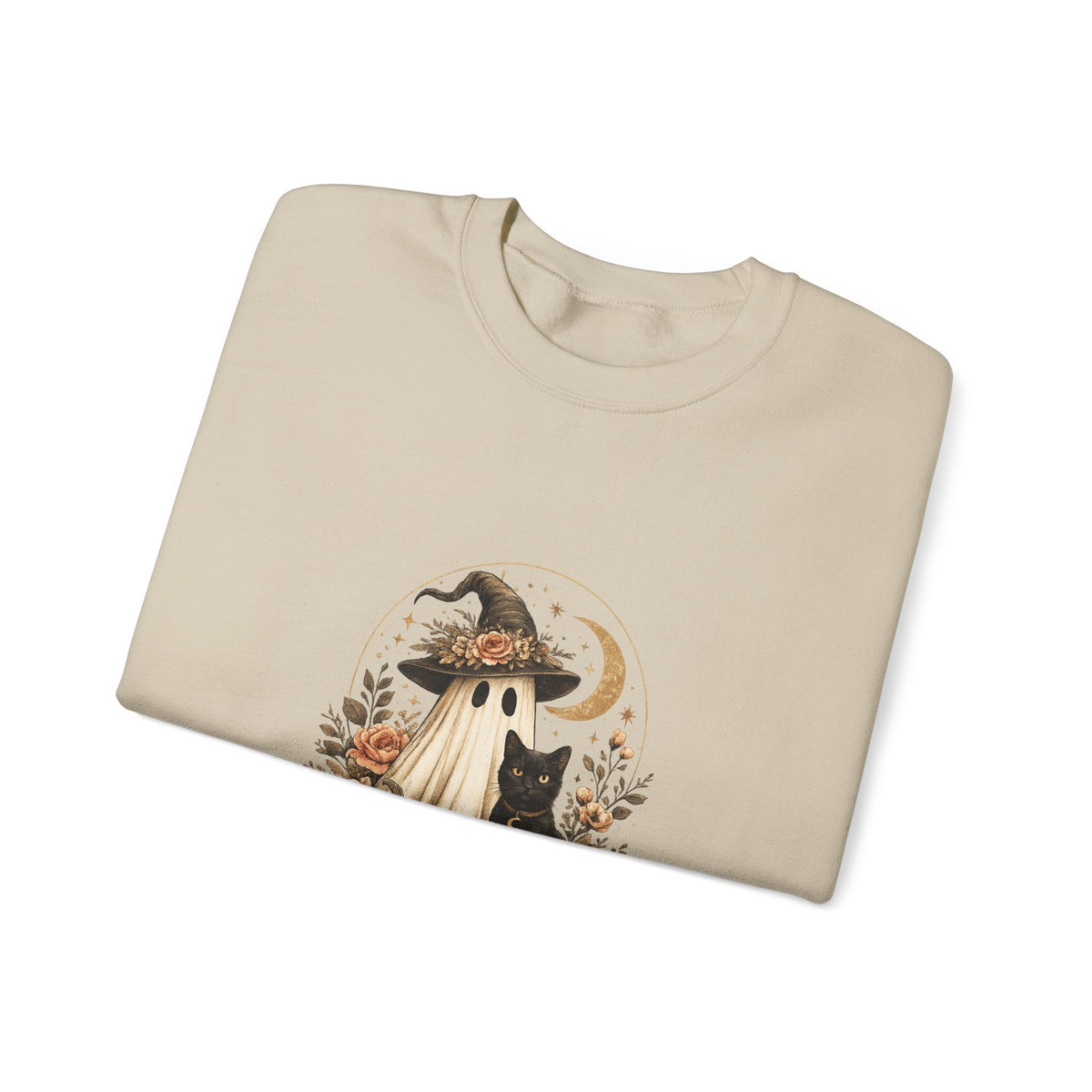 Halloween Ghost & Black Cat Sweatshirt — Cute Pumpkin Witch Crewneck
