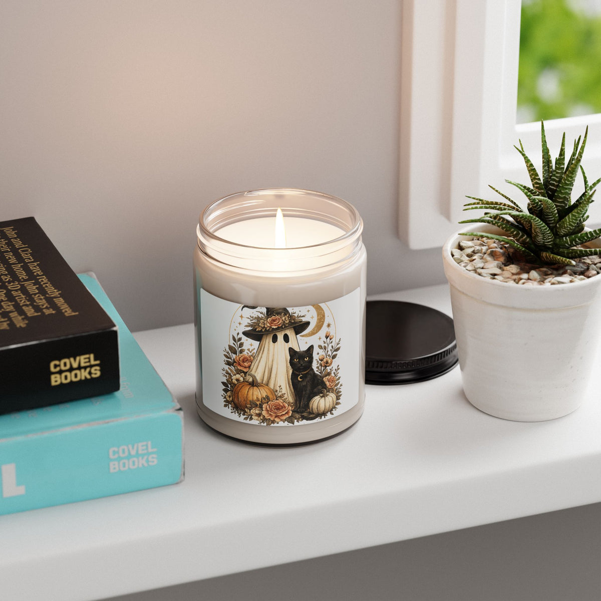 Autumn Ghost & Black Cat Soy Candle — 9oz Halloween Pumpkin Scented Candle