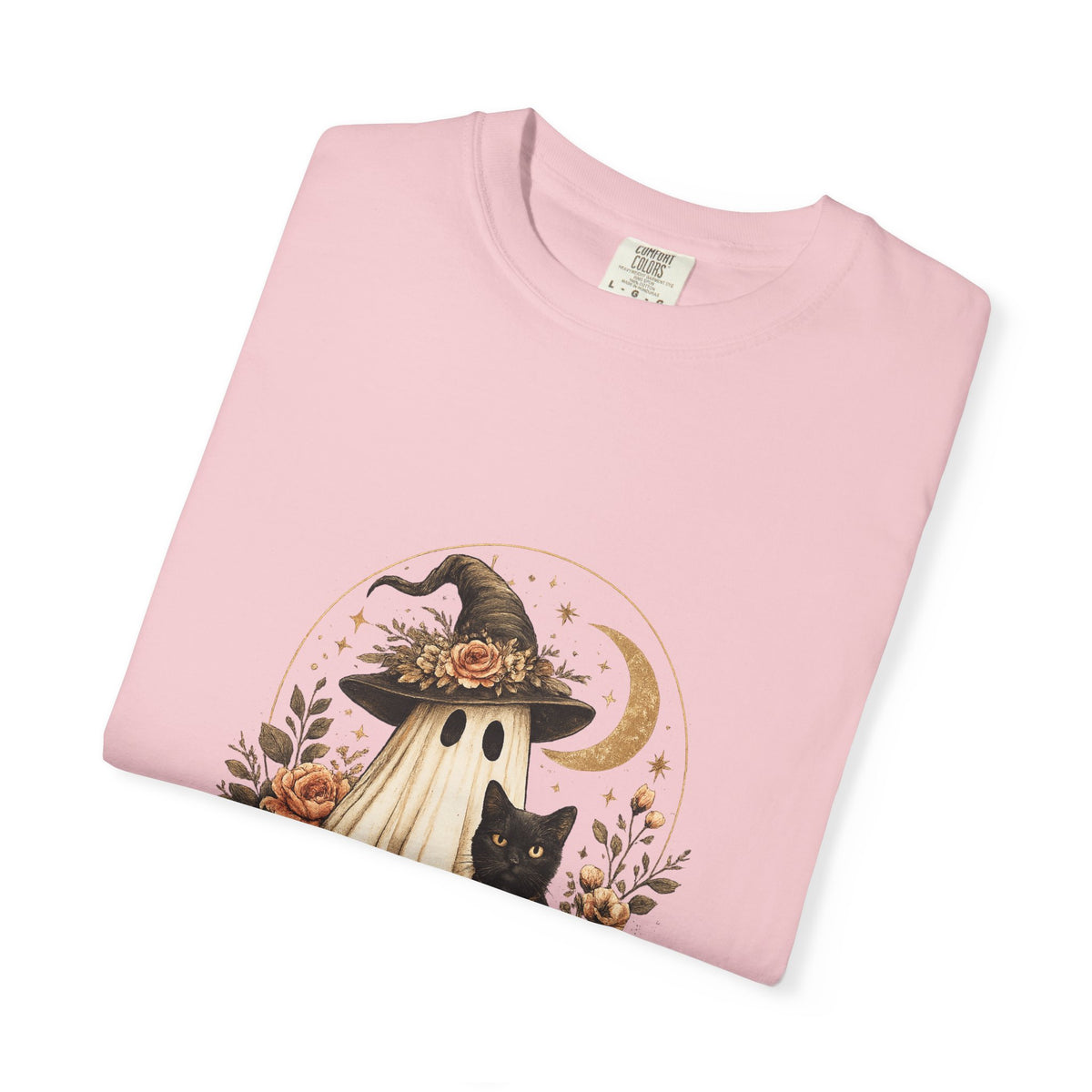 Halloween Ghost & Black Cat T-Shirt — Pumpkin Witch Hat Fall Tee