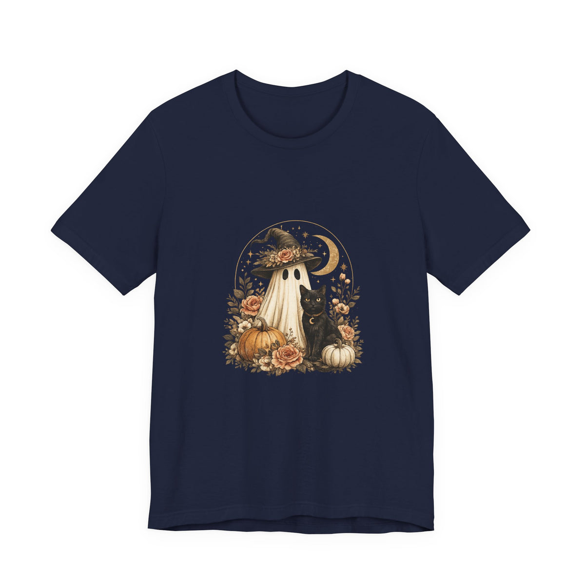 Halloween Ghost & Black Cat Shirt — Cute Pumpkin Witch Tee