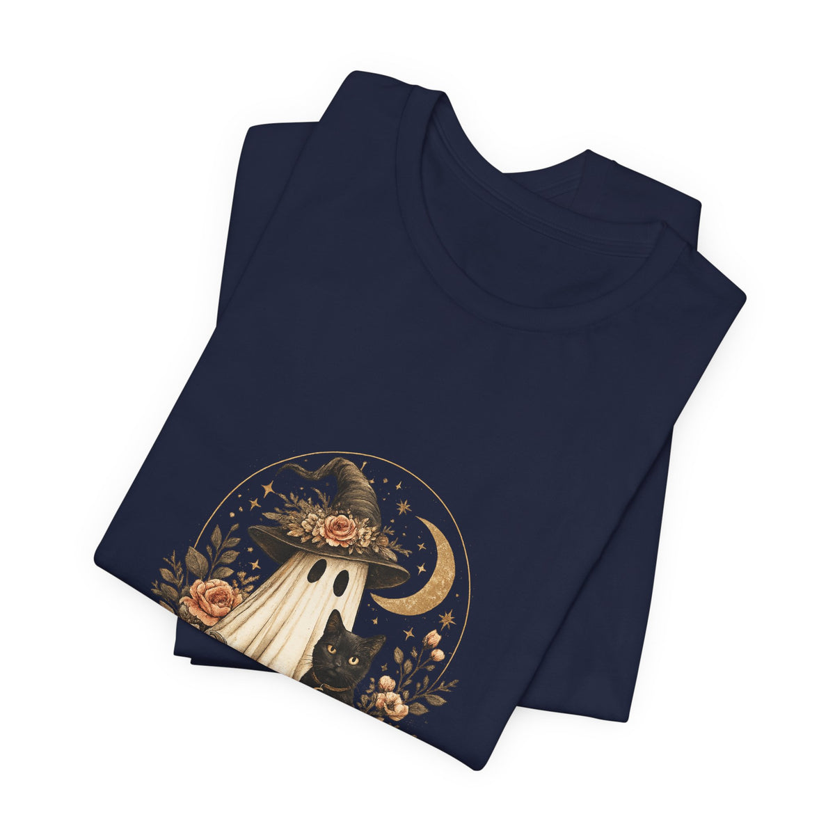 Halloween Ghost & Black Cat Shirt — Cute Pumpkin Witch Tee
