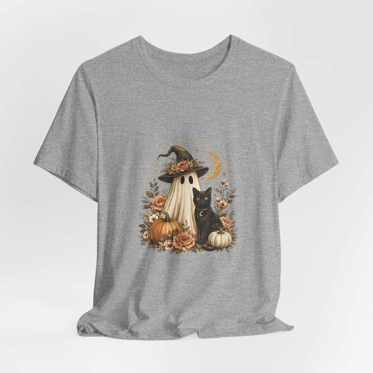 Halloween Ghost & Black Cat Shirt — Cute Pumpkin Witch Tee
